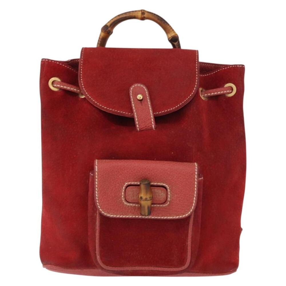 GUCCI Bamboo Backpack Leather Red Gold 003 1956 0030 Auth 153860 - Picture 13 of 16